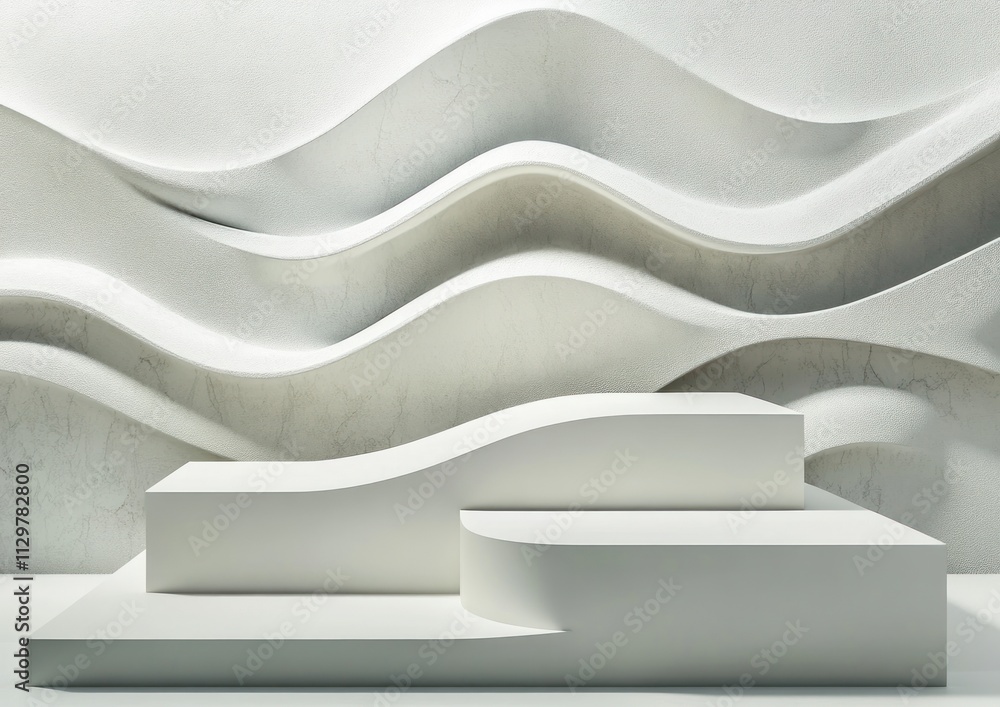 Poster abstract white wave background with three podiums.