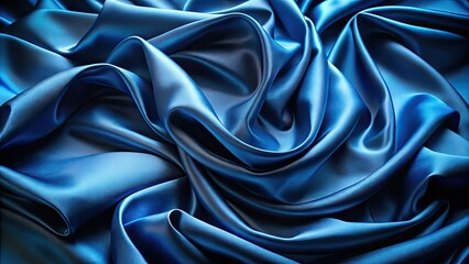 Fototapeta premium Luxurious dark blue silk, smoothly draped, creates an abstract satin wave texture.
