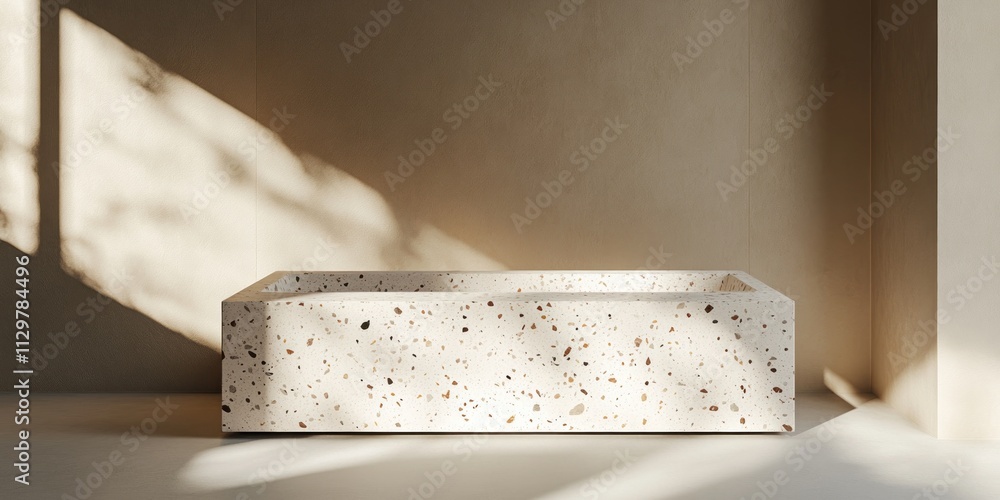 Poster terrazzo rectangular container in sunlit room.