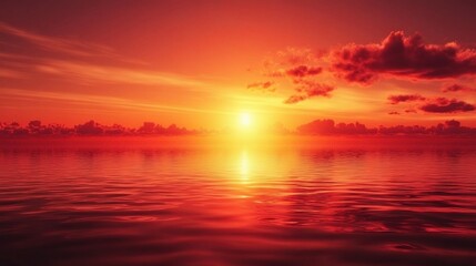 Obraz premium Breathtaking Crimson and Red Sky at Dusk Over Calm Waters