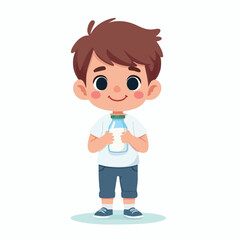 set of vector little boy drinking milk