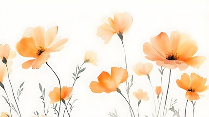 A beautifully minimalist watercolor illustration featuring marigolds in gentle shades of orange and yellow, set against a light background for a seamless and harmonious floral presentation 