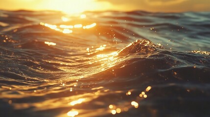 Gentle Waves Lapping at the Glistening Ocean at Sunset