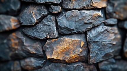 Textured stone wall of an ancient castle with weathered bricks and rugged surface in close up view