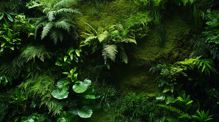 Lush Green Wall: Moss, Ferns, and Tropical Plants