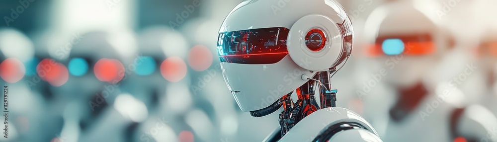 Aufkleber Futuristic Robots with Sleek Designs and Bright LED Features in a High-Tech Environment Reflecting Innovation and Advancements in Robotics Technology