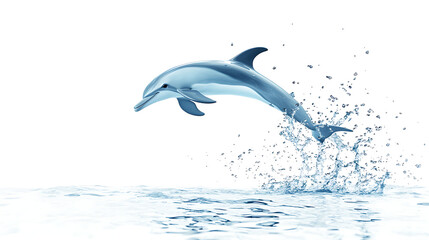 A dolphin is leaping out of the water, creating a splash