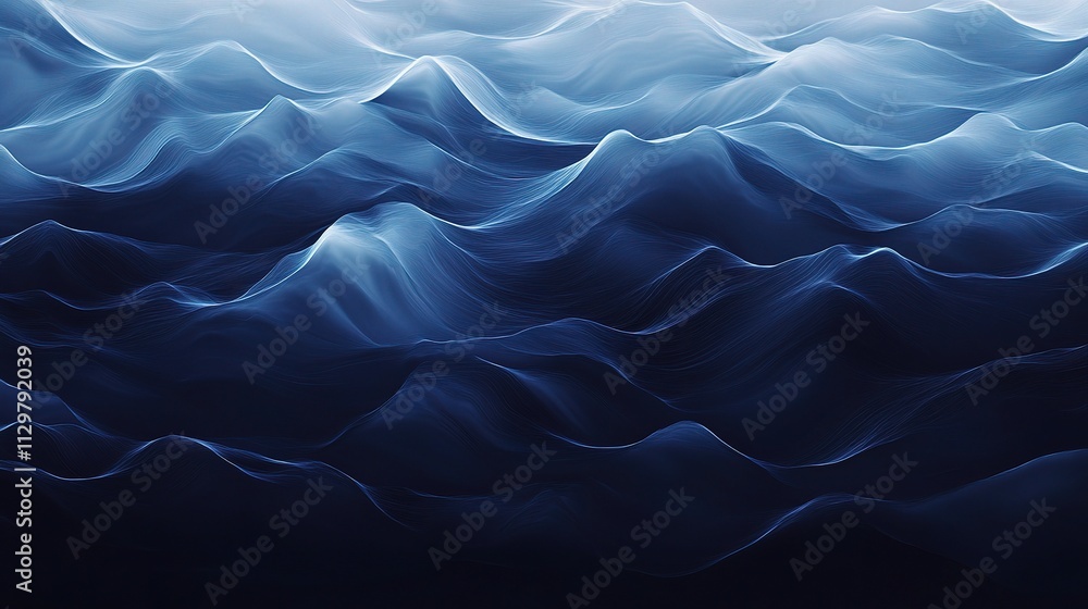 Poster dark blue abstract waves in smooth flowing patterns
