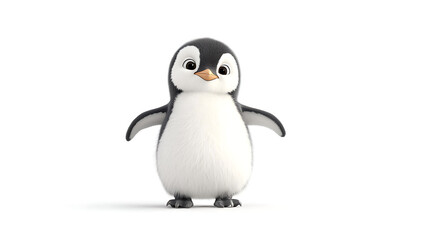 Fototapeta premium A cartoon penguin is standing on its hind legs and looking at the camera