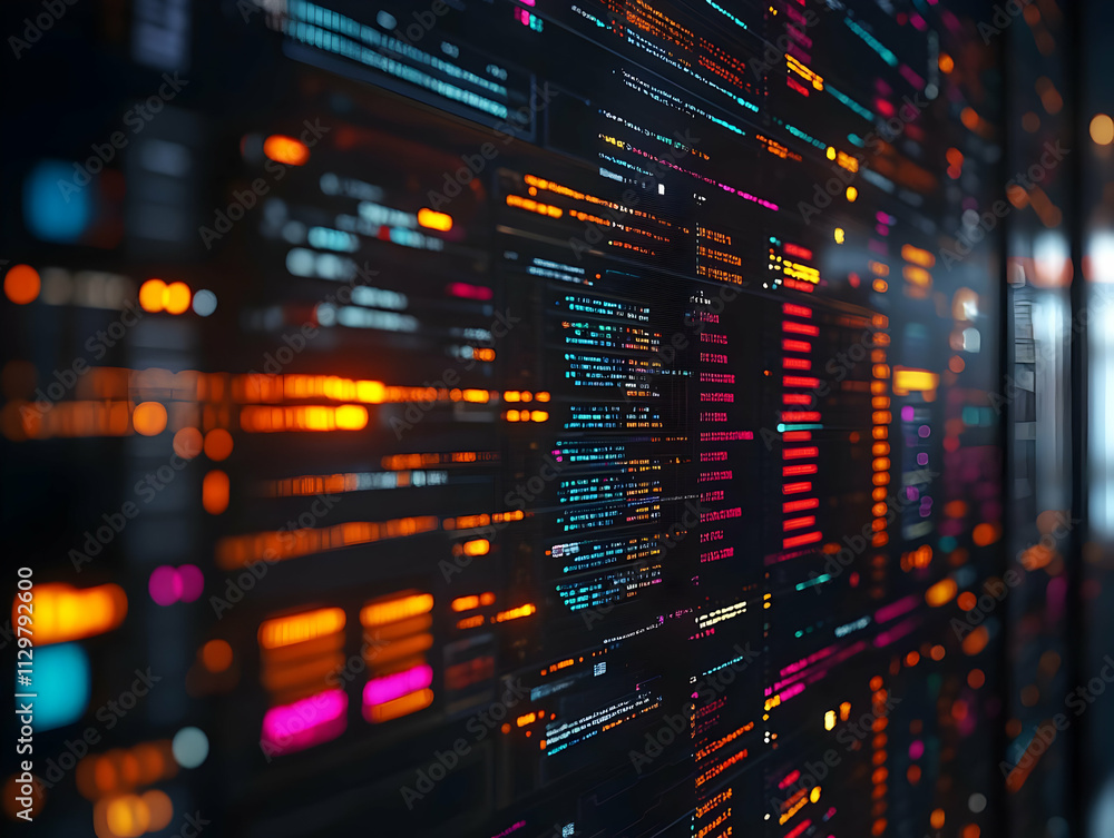 Poster abstract data visualization with bright colors showcasing information processing and digital connect