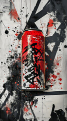 Street Art Energy Drink Can Design: Red, Black, Graffiti