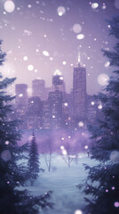 Obraz premium Snowy Cityscape: Winter Wonderland, Futuristic Metropolis, Purple Twilight, Christmas Dream
