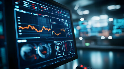 A close-up of a computer monitor displaying financial data and analytics in a modern digital workspace.