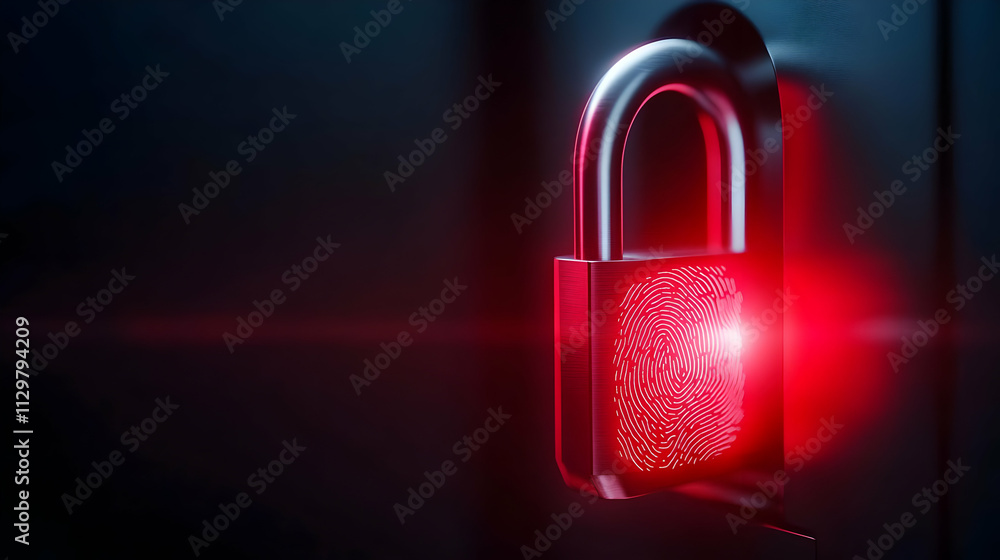 Poster a close-up of a futuristic lock with a red light, symbolizing security and advanced technology.