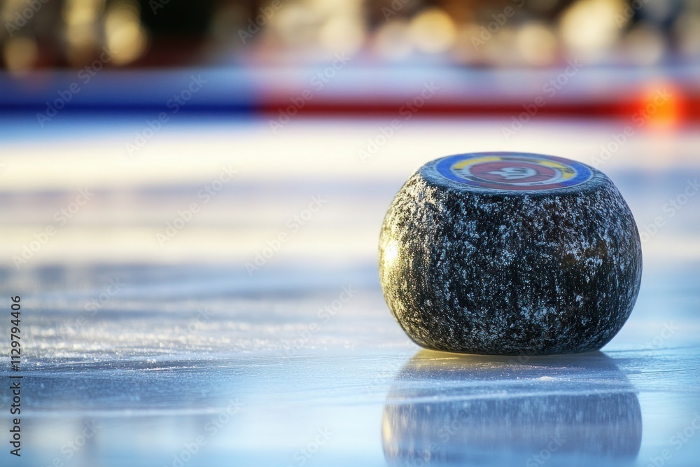 Poster close-up of a curling stone on ice.