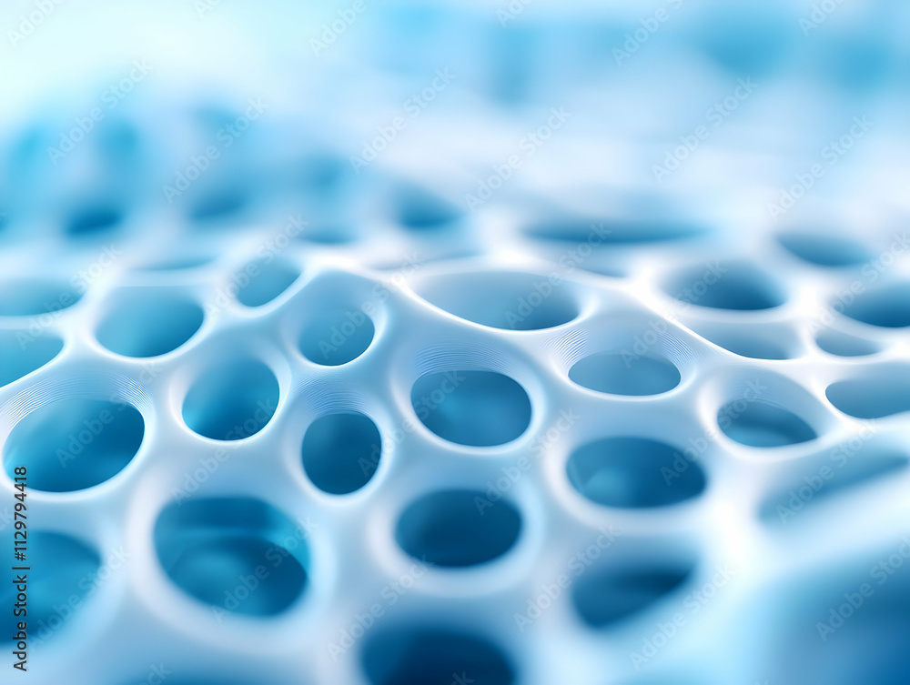 Poster abstract microscopic texture featuring interconnected blue cells, evoking a sense of depth and compl