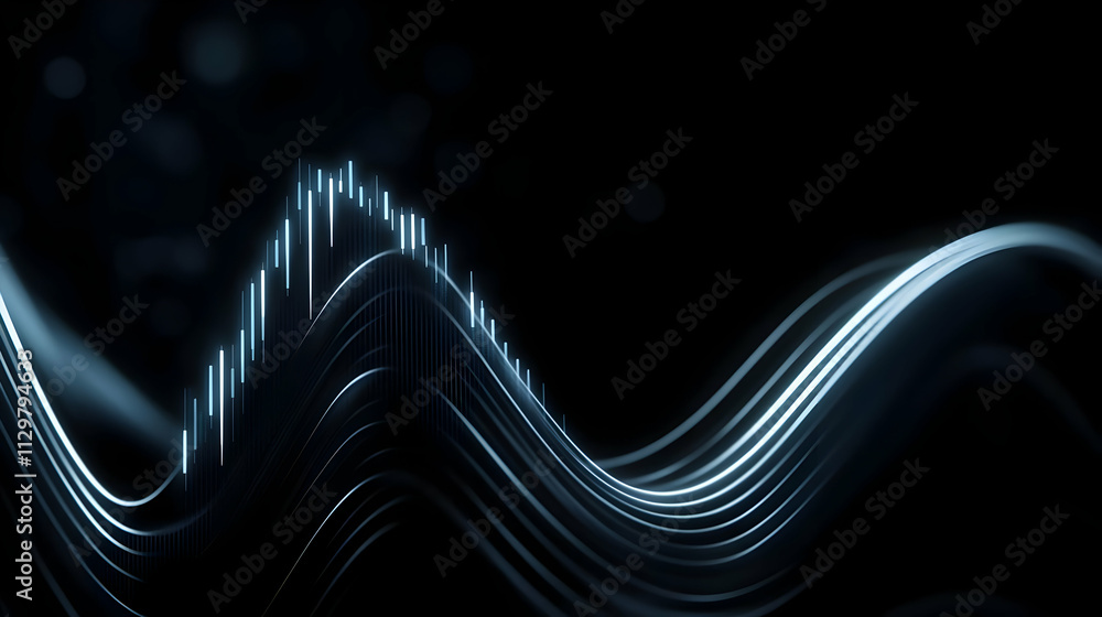 Poster abstract wave patterns in a dark background featuring striking blue lines and vibrant movement.