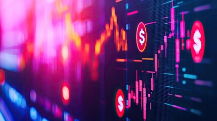Currency value idea. Colorful financial chart with dollar signs depicting market trends and economic analysis.