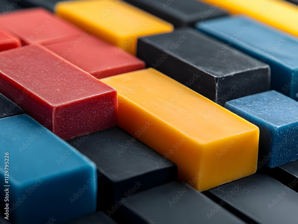 Poster a creative arrangement of colorful blocks in various shades for artistic and design projects.