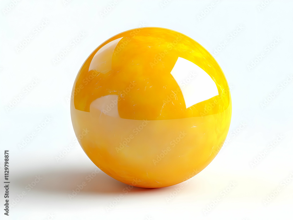 Poster a shiny yellow sphere with a smooth surface reflecting light, ideal for digital design and artistic 