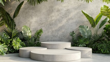 Natural stone and concrete podium in Natural green background for Empty show for packaging product