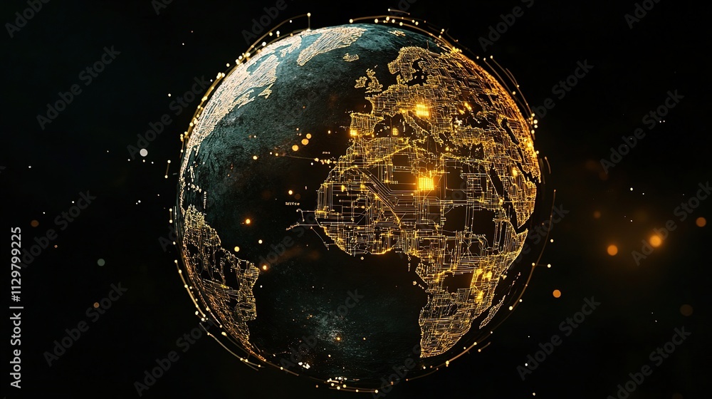 Aufkleber technological globe connection with digital data visualization