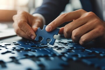 Close-up of a Hand Placing a Puzzle Piece
