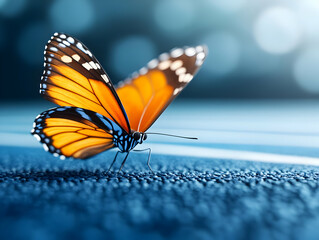 Obraz premium A vibrant butterfly perched gracefully, showcasing brilliant orange and black wings against a serene background.