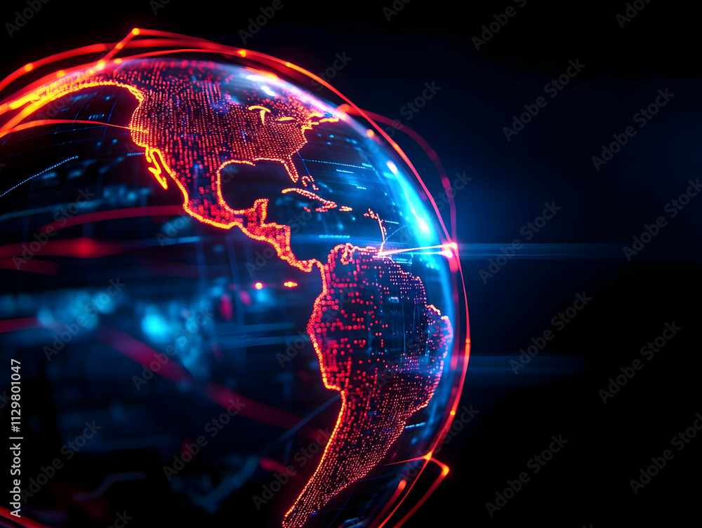 Poster a vibrant digital globe representing global connectivity and innovation through illuminated network 