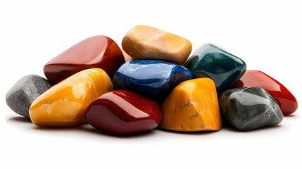 A vibrant collection of polished stones showcasing various colors and textures, perfect for decor or meditation.