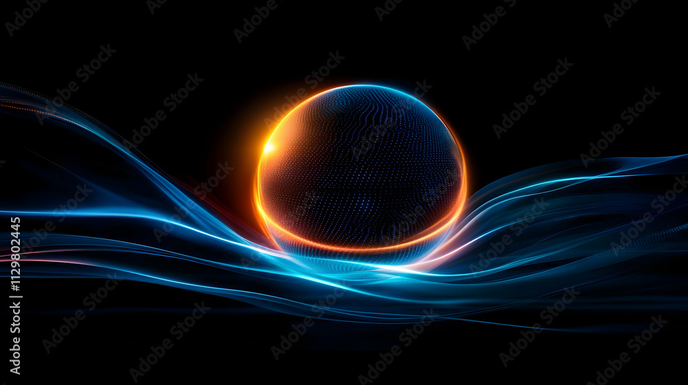 Poster a vibrant abstract orb surrounded by flowing waves of light, creating a captivating visual experienc