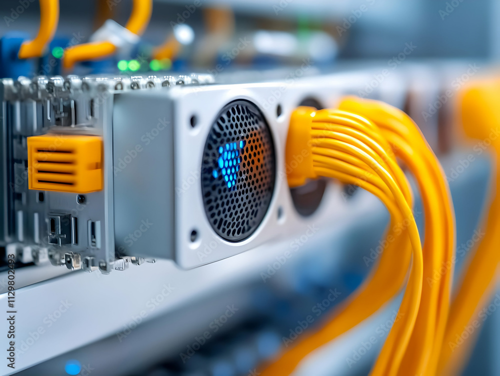 Aufkleber close-up of network cables connected to a server, showcasing modern technology and infrastructure in