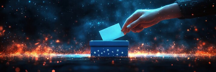 Voting Scene Illustration for European Elections June 9 2025 with Ballot Box and Hand