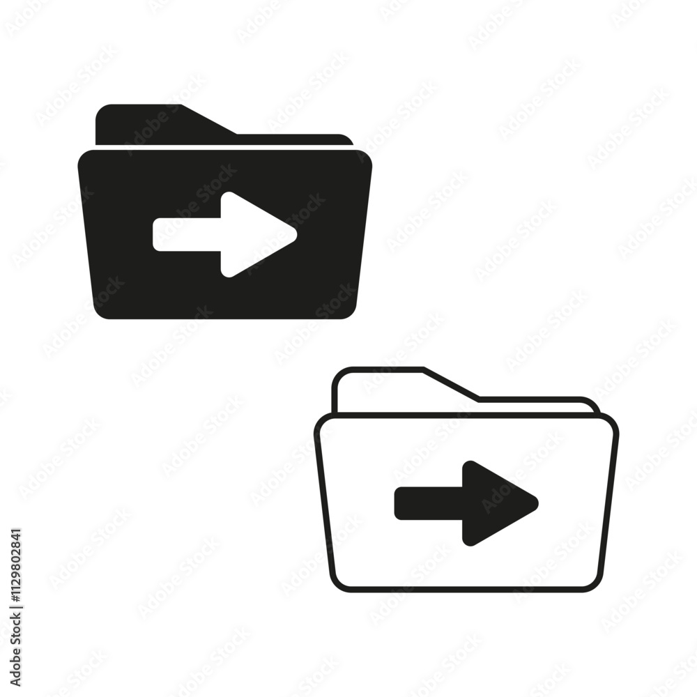 Aufkleber folder icon set. file directory symbols. forward arrow indication. vector graphic.