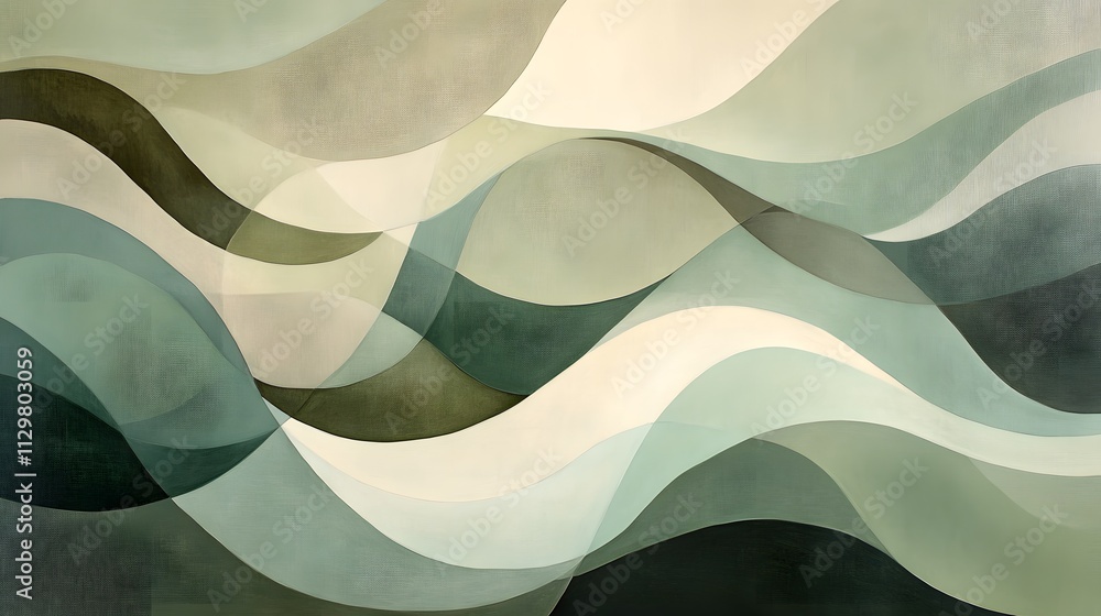 Poster a painting of a wave with a green and white color scheme. the painting has a calming and serene mood
