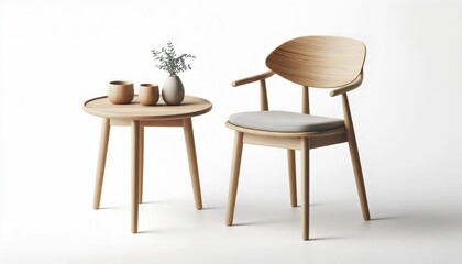 Modern Scandinavian wooden chair isolated on white background