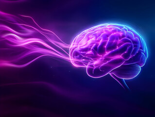 Obraz premium A vibrant depiction of a brain with colorful waves, symbolizing creativity and mental energy in a dynamic way.