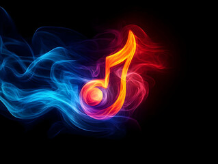 Fototapeta premium A vibrant music note symbol surrounded by colorful smoke effects, representing creativity and musical expression.