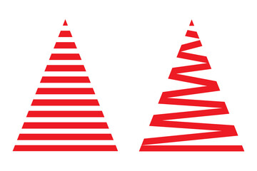 Red Christmas tree minimal concept illustration. Colorful, flat vector design on transparent background. Horizontal layout perfect for social media, card, banner or article. 