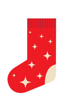 Big, red Christmas socks, stockings with stars. Gift, present. Xmas, festive fashion concept illustration. Vertical layout, isolated background. Colorful minimal design