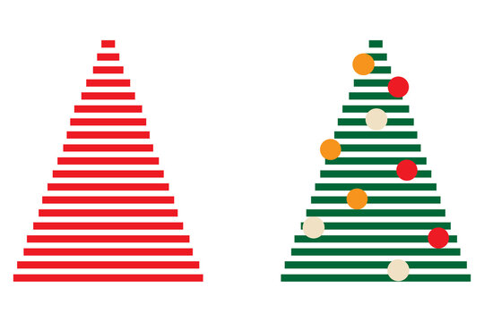 Two Christmas tree minimal concept illustration. Colorful, flat vector design on transparent background. Horizontal layout perfect for social media, card, banner or article. 