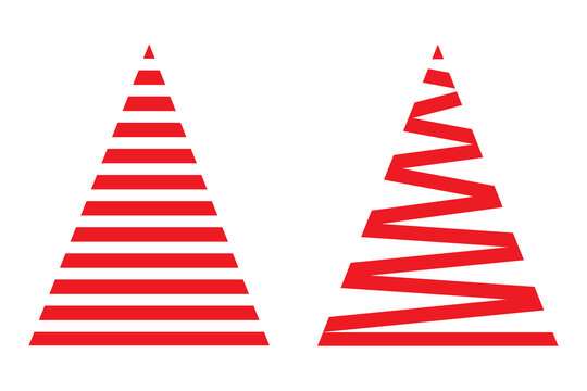 Red Christmas tree minimal concept illustration. Colorful, flat vector design on transparent background. Horizontal layout perfect for social media, card, banner or article. 