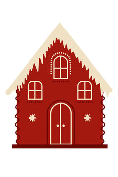 Delicious Gingerbread house. Fun, minimal illustration concept on Christmas baking ideas. Perfect for Christmas and holiday-themed designs. Isolated background. Card, article, social media post
