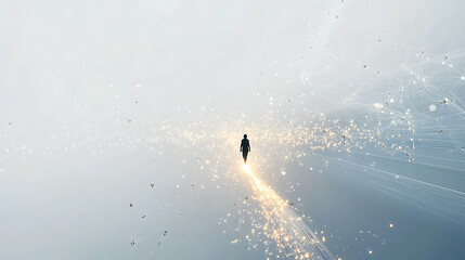 A person is walking through a field of stars