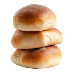 Three Crusty Bread Rolls Stacked High, Isolated on White Background Cutout