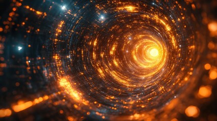 Golden Light Vortex Cyberpunk Digital Art