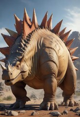 Fototapeta premium A massive Stegosaurus dinosaur with plates on its back and spikes on its tail, large herbivorous dinosaur, stegosaurus, ancient giant