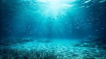 Blue Ocean Under Water Sun Light background