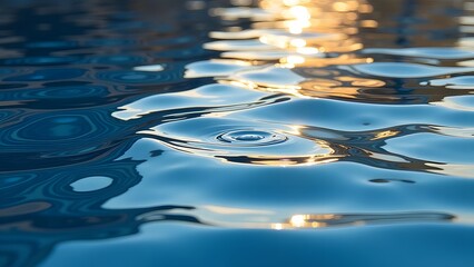 Tranquil water ripples reflecting sunlight at sunset
