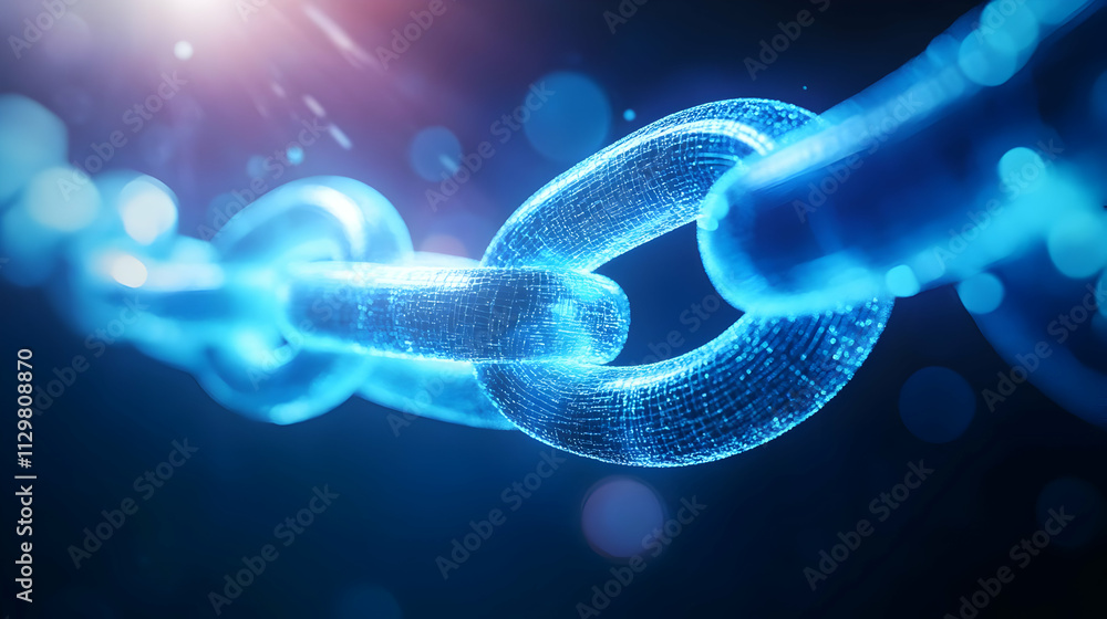 Poster futuristic digital chain link showcasing the concept of blockchain technology and interconnectedness